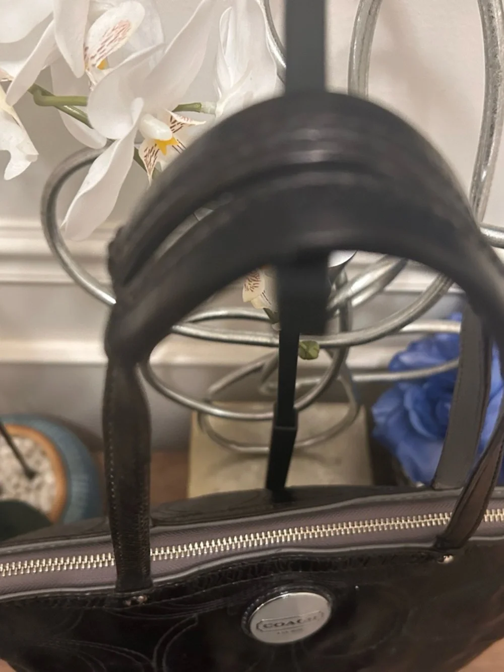 Coach Black Leather Logo Tote with Hangtag - Picture 7 of 13